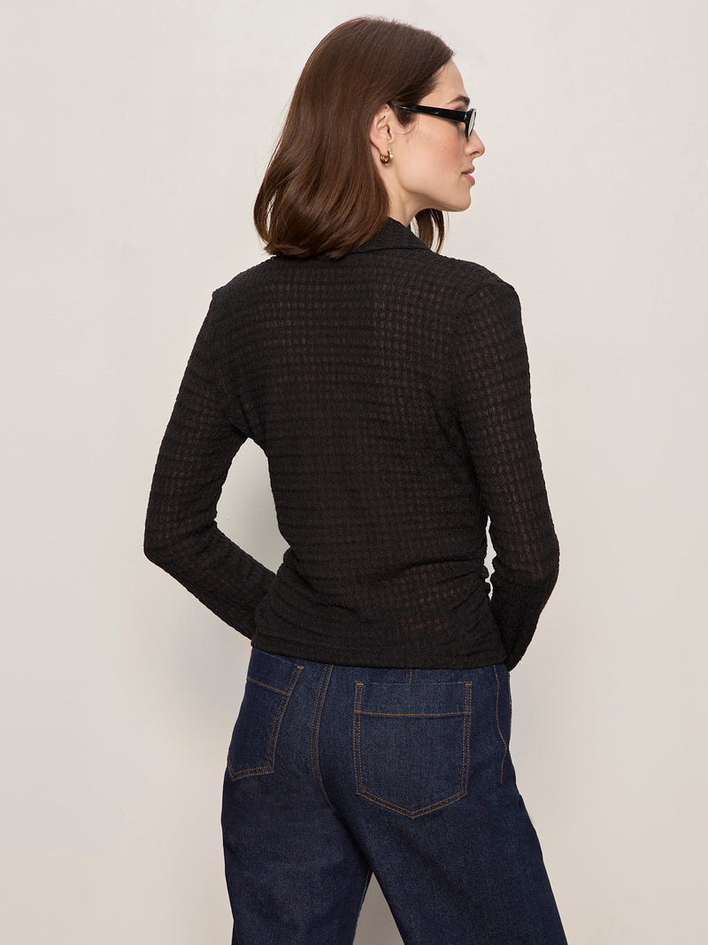 Juno Textured Button Front Top Black alt 1
