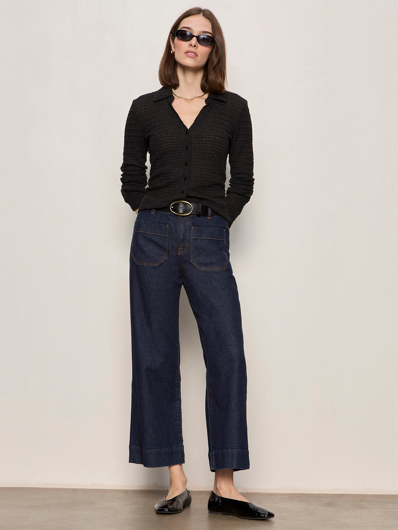 Juno Textured Button Front Top Black alt 5