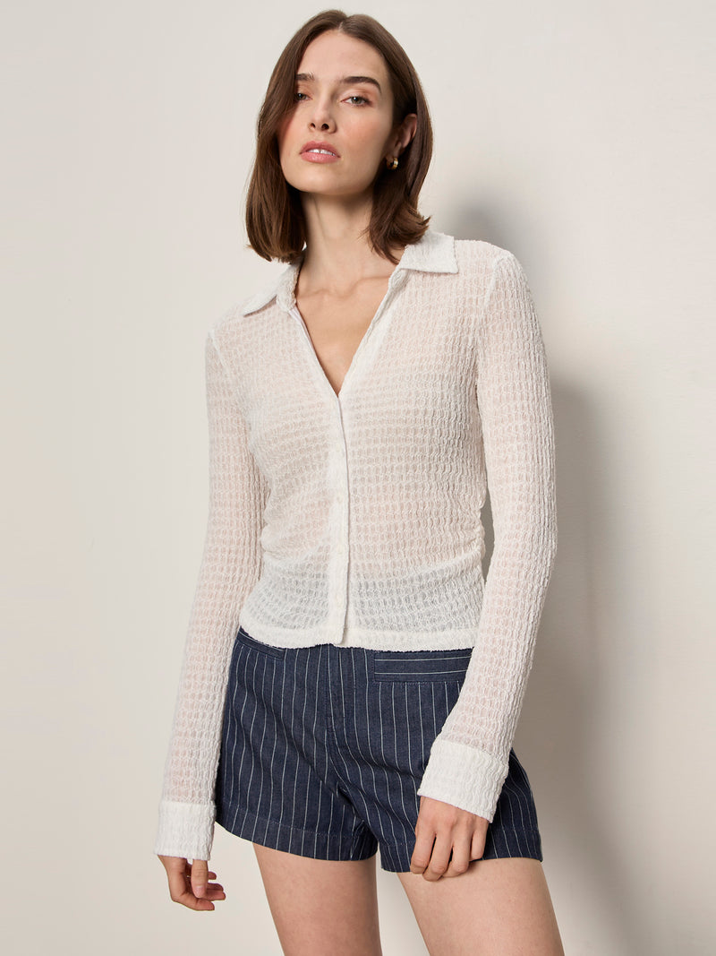 Juno Textured Button Front Top Chalk alt 2