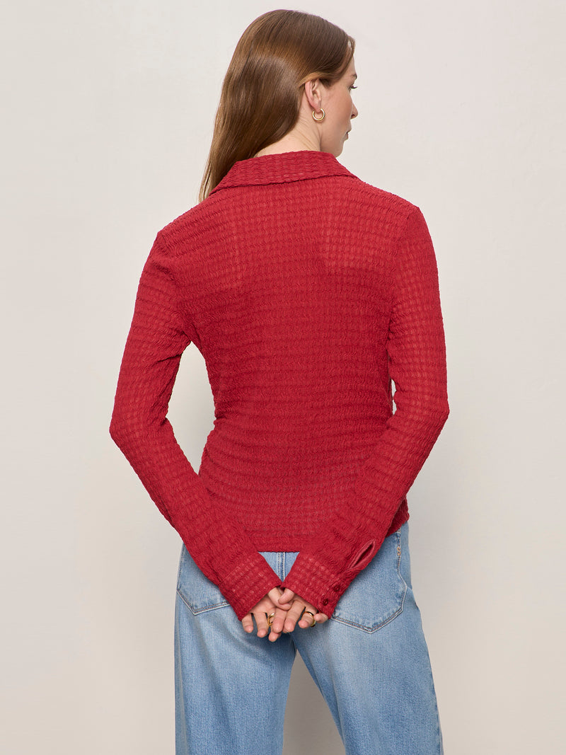 Juno Textured Button Front Top Red Berry alt 1