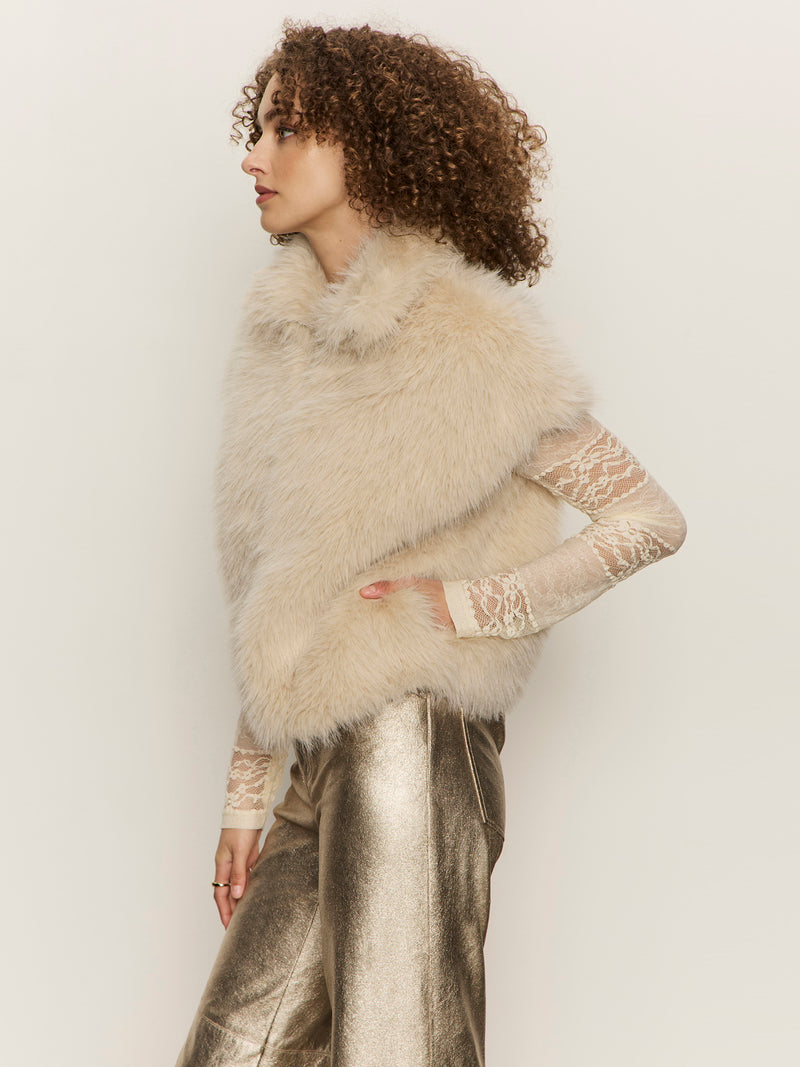 Silky Fur Vest Almond Cream Petite Sizing alt 2