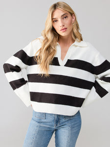 Johnny Collared Sweater Black and Milk Stripe