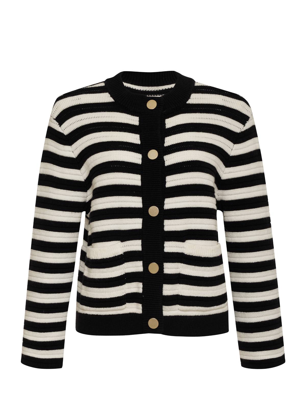 Knitted Sweater Jacket Chalk And Black Stripe