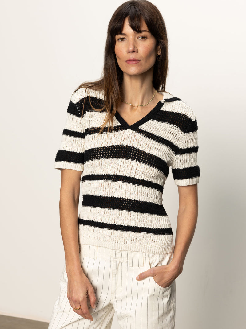Knitted Collared Top Black Chalk alt 1