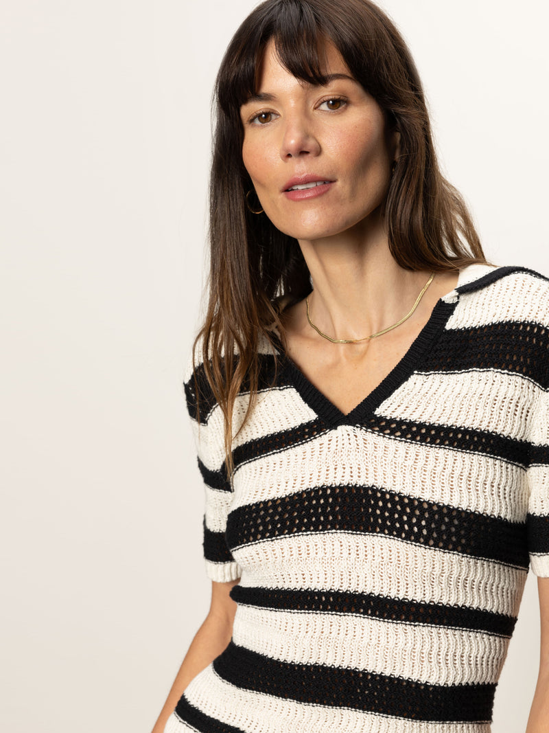 Knitted Collared Top Black Chalk