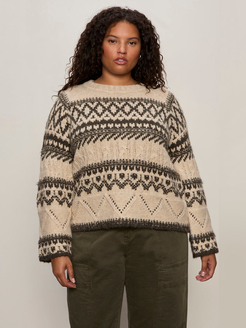 Fairisle Sweater Light Oat Multi Extended Sizing alt 1