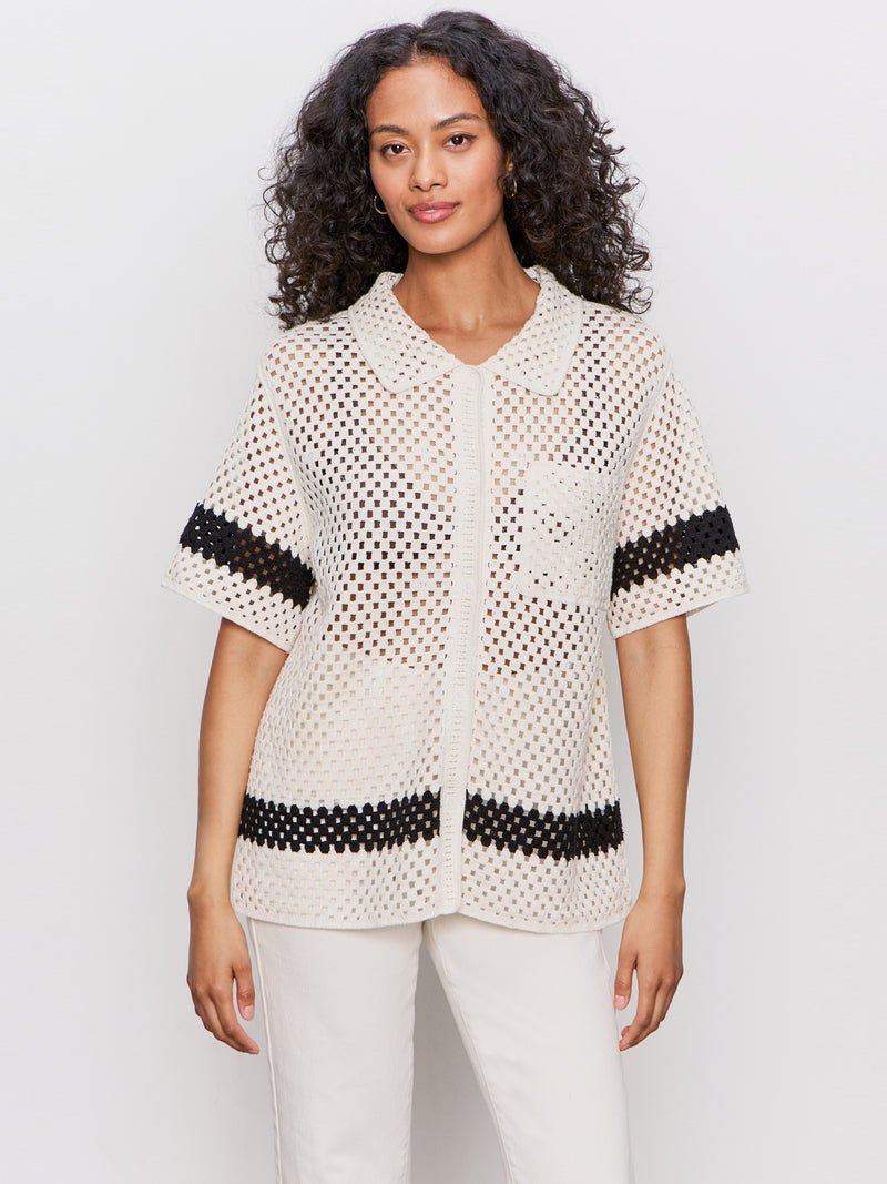 Crochet Resort Shirt Macrame Black alt 4