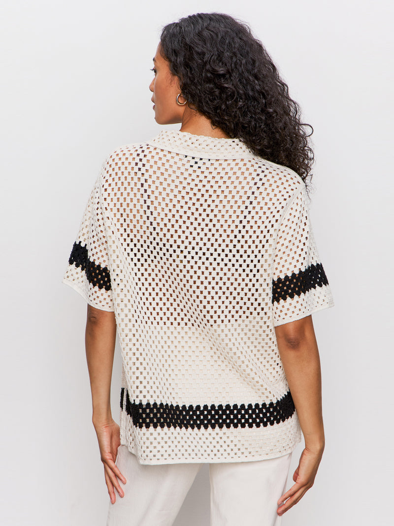 Crochet Resort Shirt Macrame Black alt 2