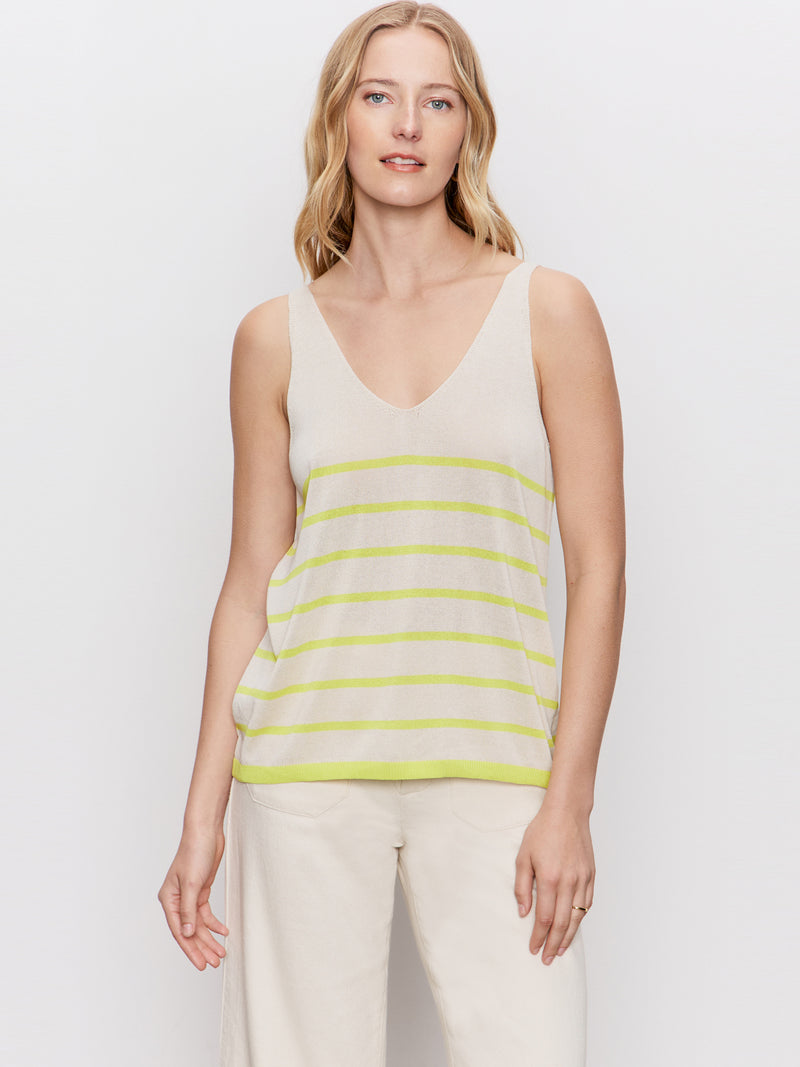 V-Neck Knitwear Tank Muslin Desert Lime Stripe