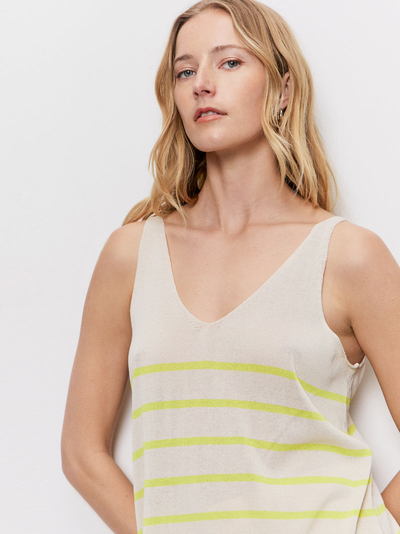 V-Neck Knitwear Tank Muslin Desert Lime Stripe alt 1