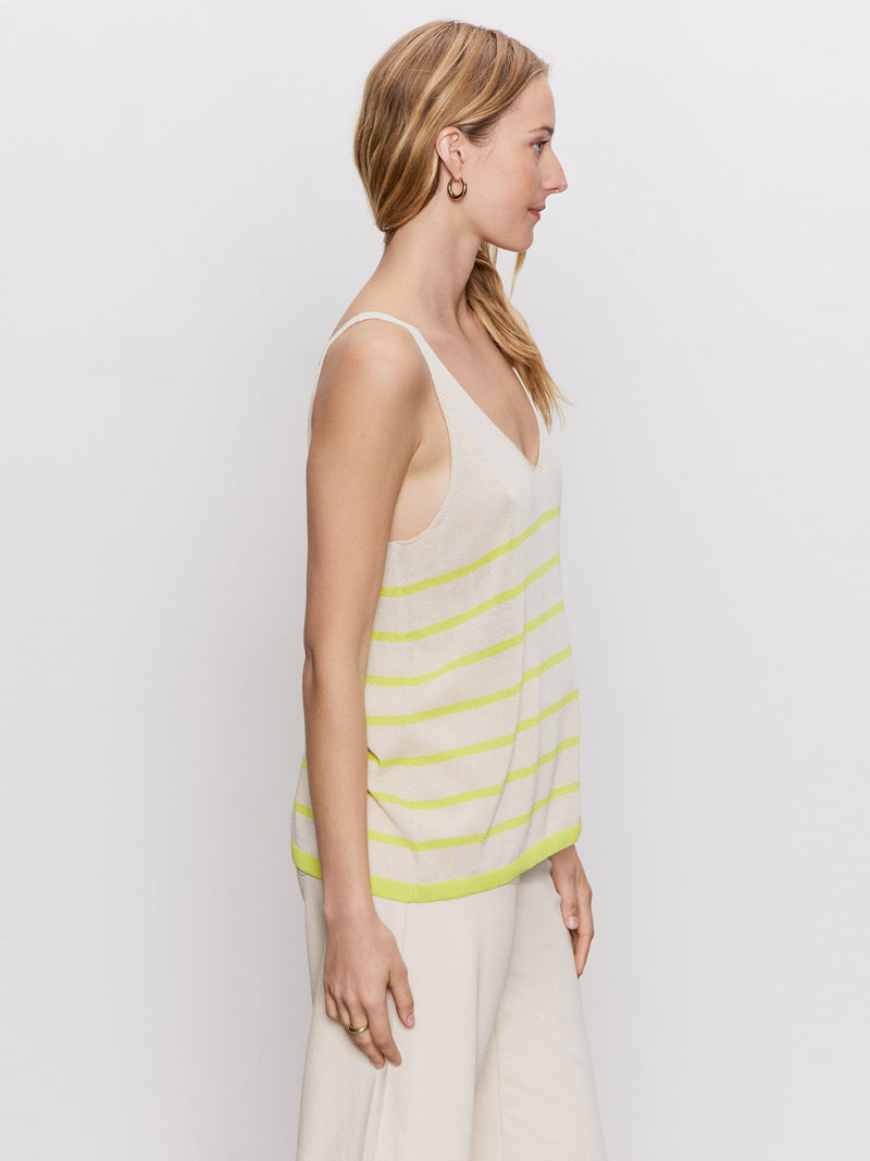 V-Neck Knitwear Tank Muslin Desert Lime Stripe alt 3
