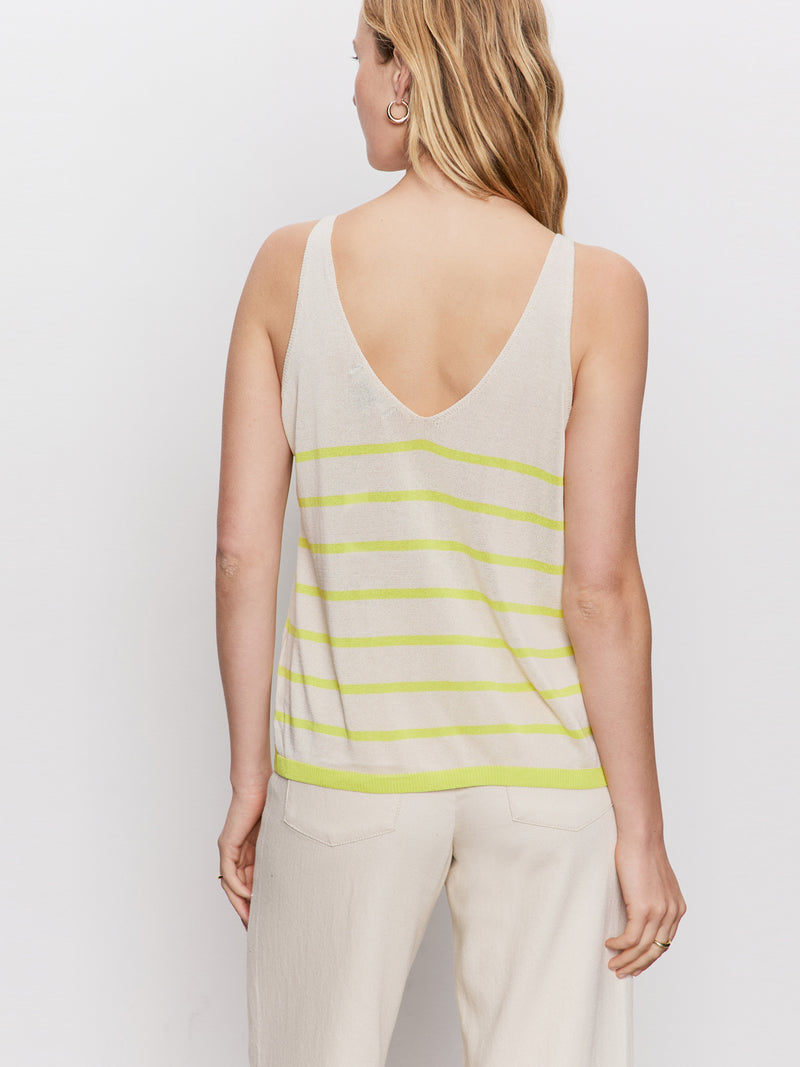V-Neck Knitwear Tank Muslin Desert Lime Stripe alt 2