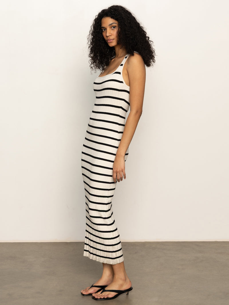 Starlit Rib Maxi Dress Light Oat/Black alt 3