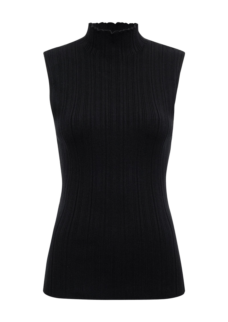 Ribbed Funnel Neck Top Black alt 6