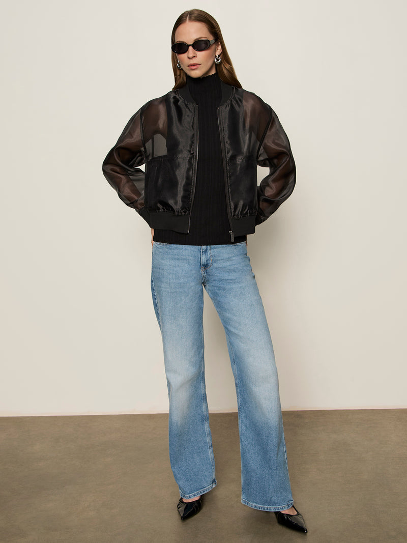 Ribbed Funnel Neck Top Black alt 5