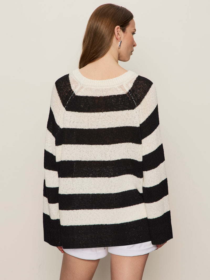 Textured Raglan Crew Sweater Chalk/ Black Stripe alt 3