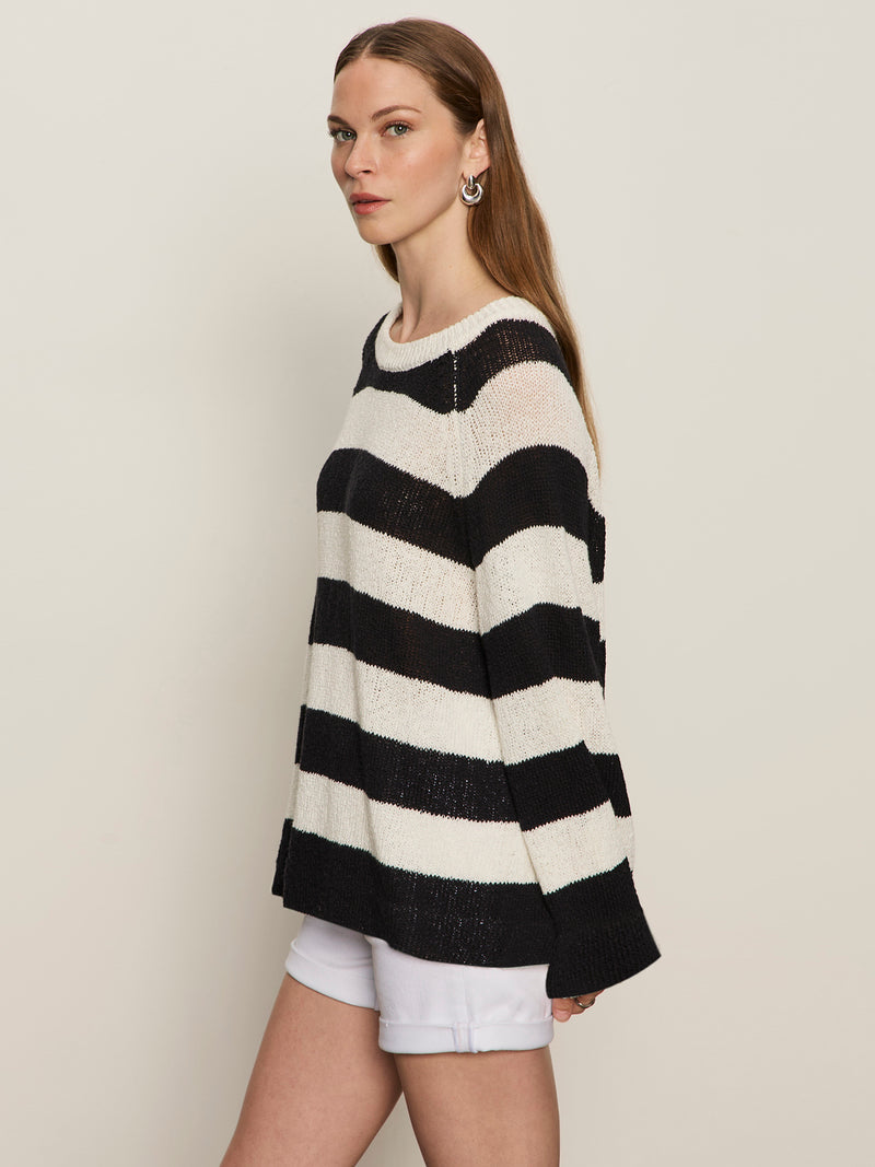 Textured Raglan Crew Sweater Chalk/ Black Stripe alt 2