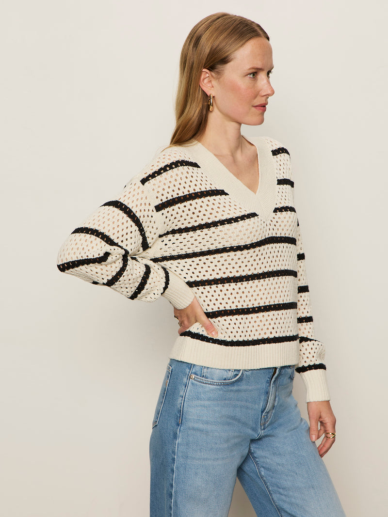 Airy Openwork Sweater Chalk Black Stripe alt 2