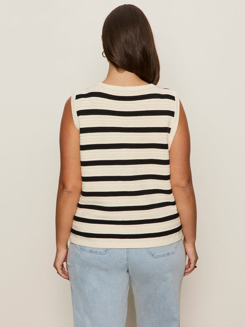 Textured Sweater Vest Macrame/ Black Stripe 3 Extended Sizing alt 2