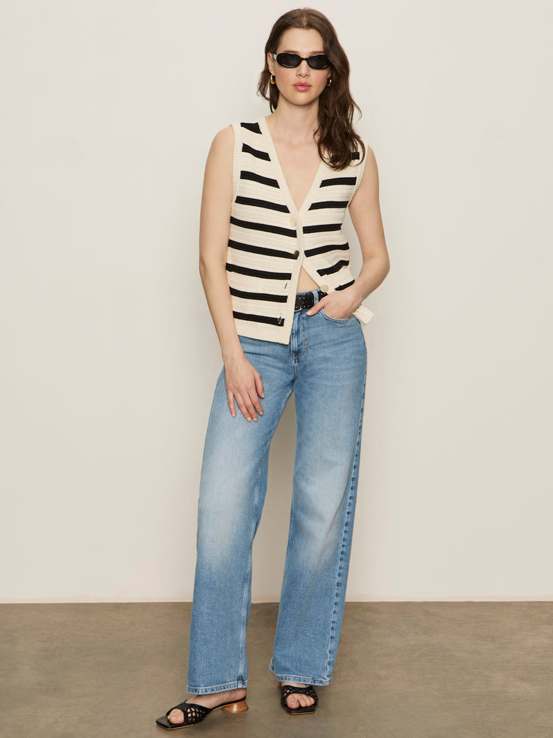 Textured Sweater Vest Macrame/ Black Stripe alt 4