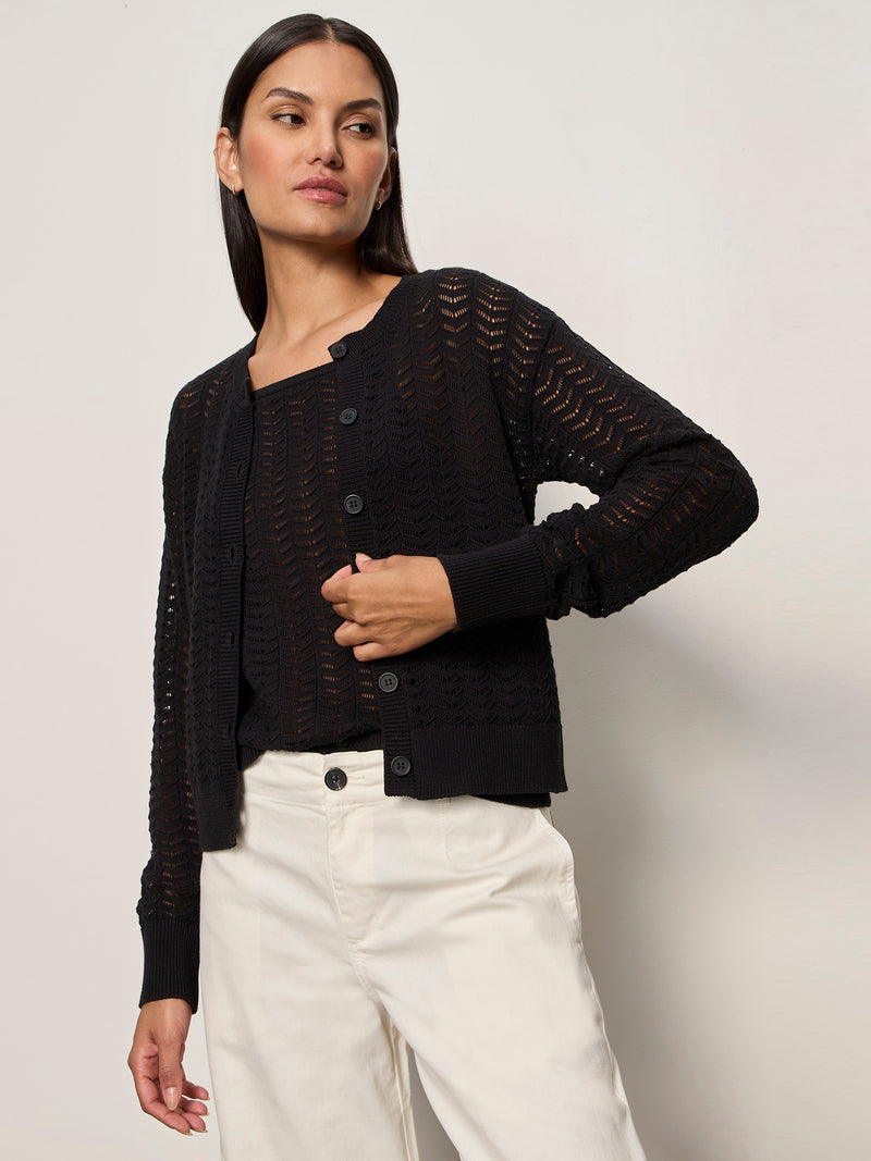 For Keeps Pointelle Cardigan Black alt 2