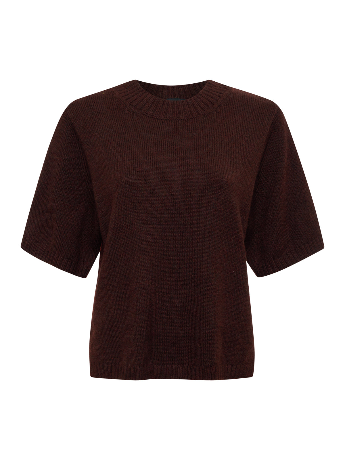 The perfect sweater tee in dark crimson by Sanctuary Clothing features short sleeves and a crew neckline, displayed on a white background.