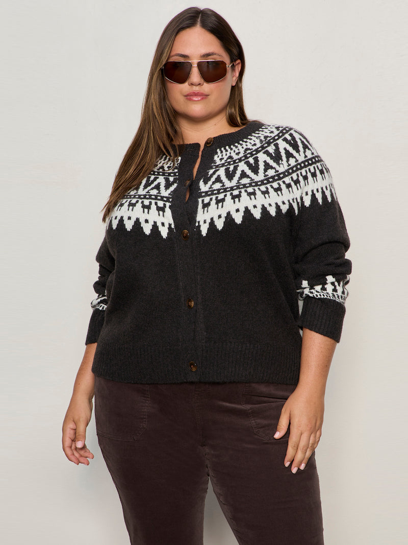 Fairisle Crewneck Cardi Ink Multi Extended Sizing