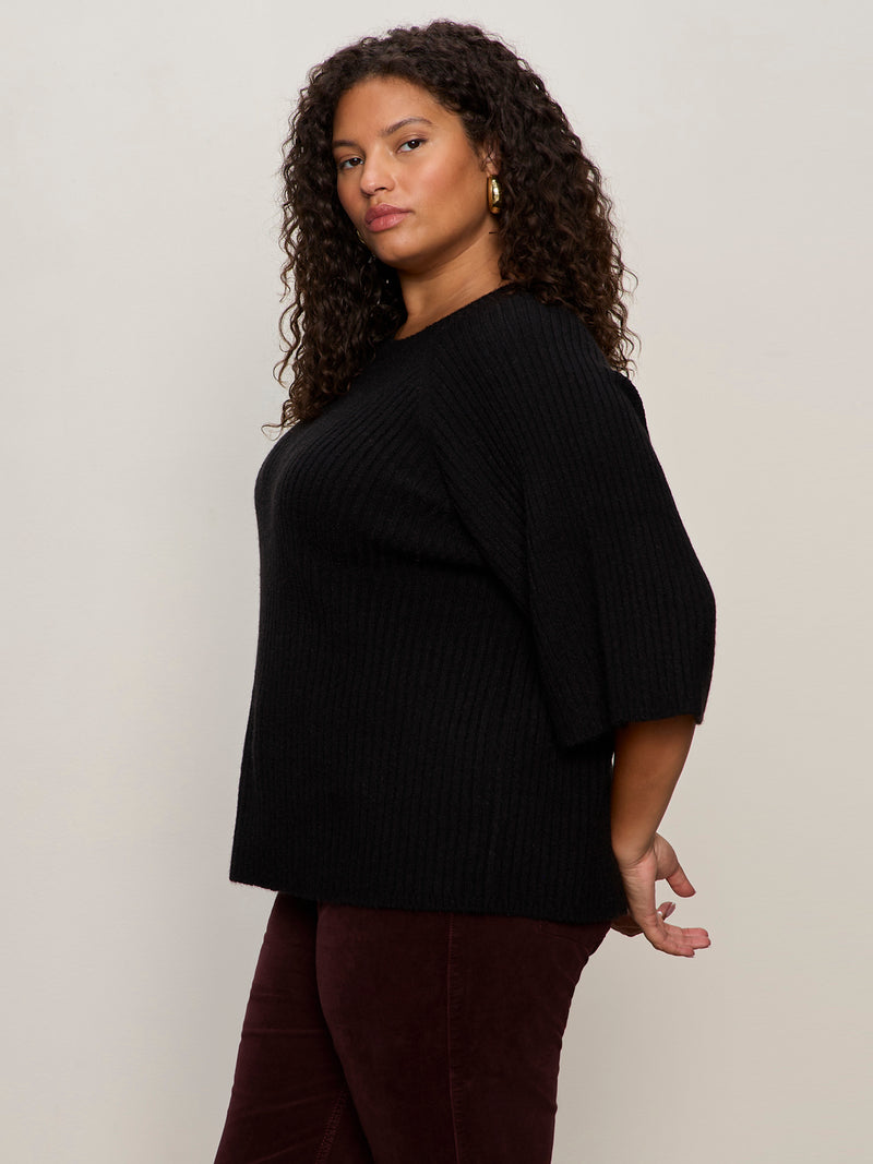 Ribbed Sweater Tee Black Extended Sizing alt 4
