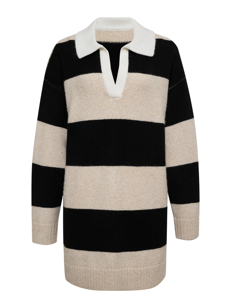 Polo Striped Sweater Dress Heather Pearl W/ Black alt 6