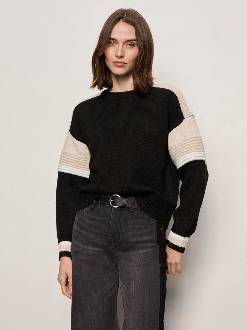 Sporty Stripe Crewneck Sweater Black Multi alt 2