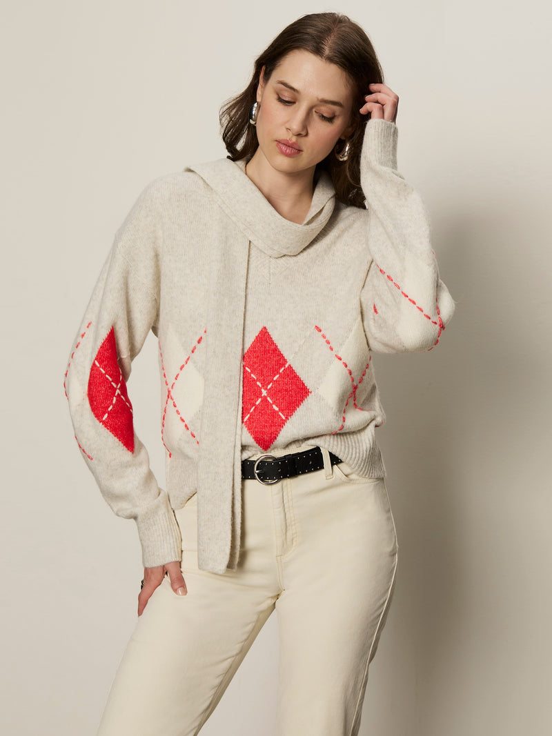 Argyle Scarf Sweater Tulip Multi Argyle