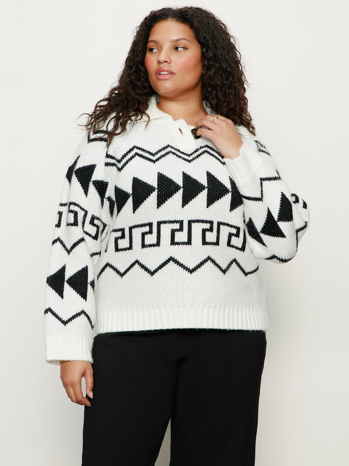 Below Zero Fairisle Popover Chalk And Black Fairisle Extended Sizing