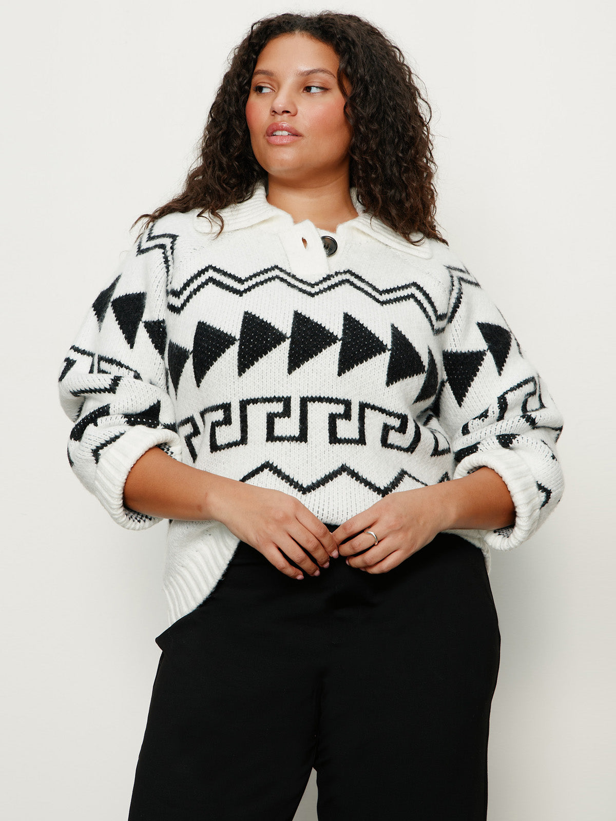 Below Zero Fairisle Popover Chalk And Black Fairisle Extended Sizing
