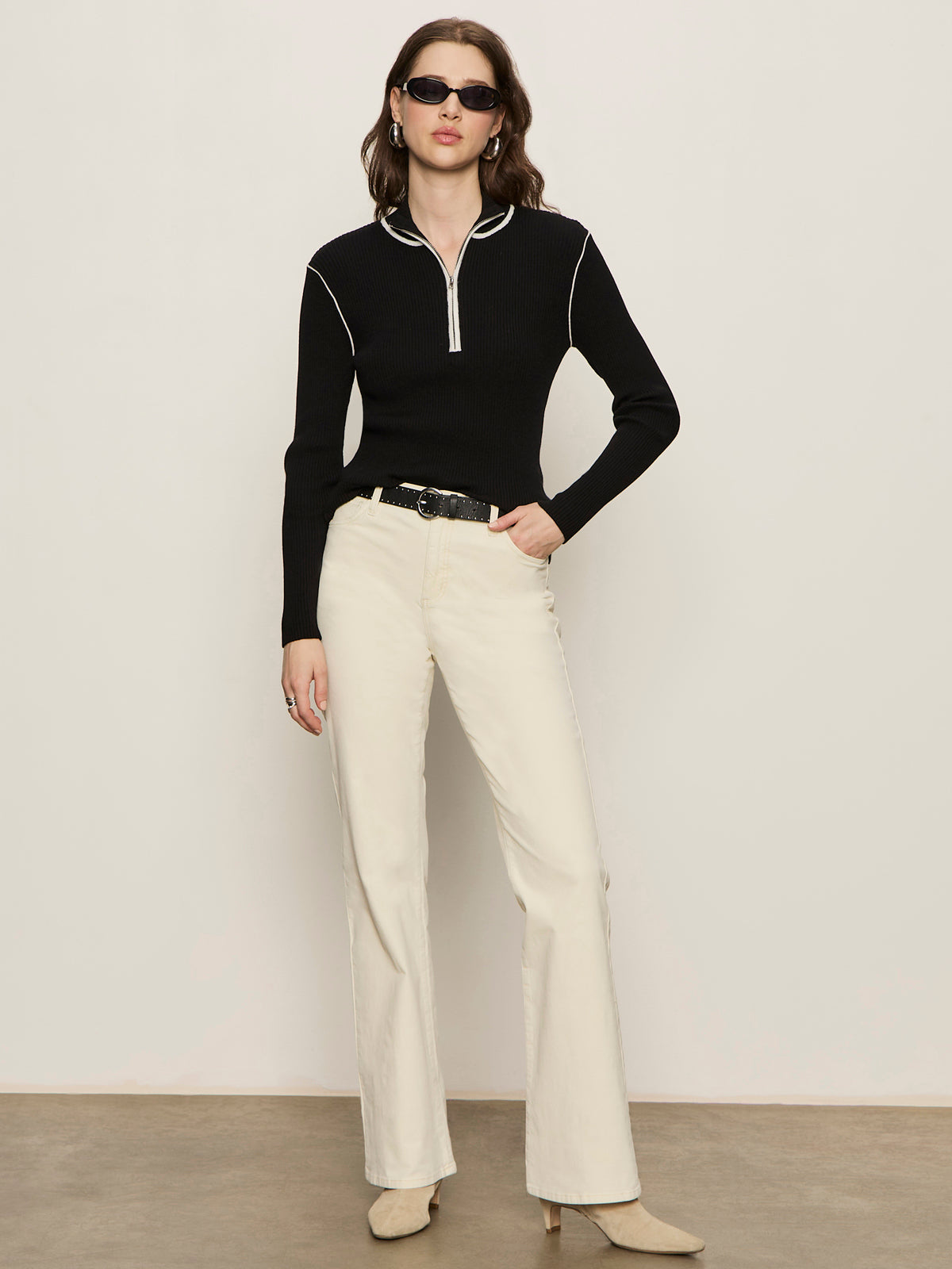 Sporty Rib Zip Up Black With Chalk Tipping