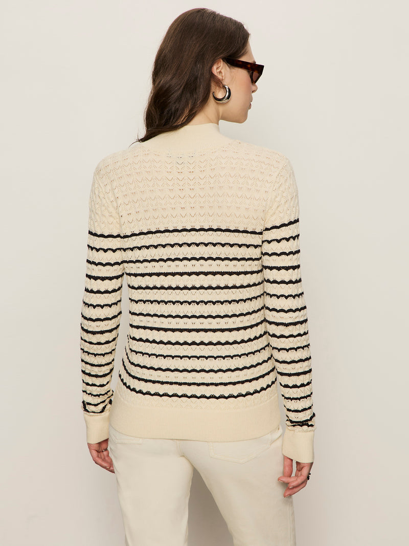 Forever Striped Mock Neck Vanilla Creme With Black Stripe alt 3