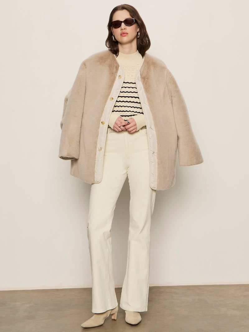 Forever Striped Mock Neck Vanilla Creme With Black Stripe alt 4