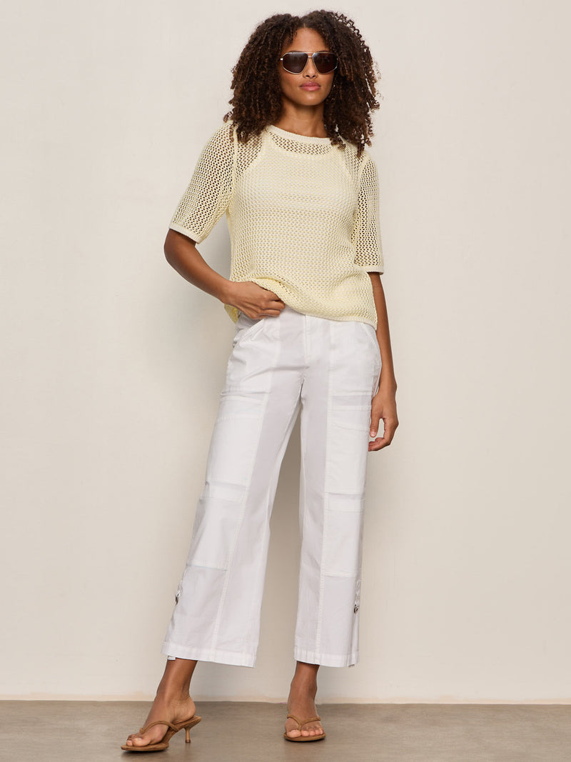 Open Knit Sweater Tee Lemon Drop/Chalk Stripe alt 5