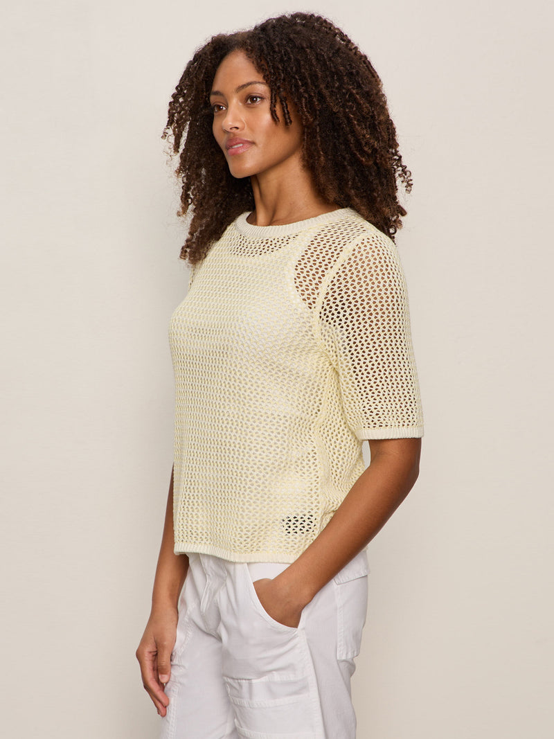 Open Knit Sweater Tee Lemon Drop/Chalk Stripe alt 3