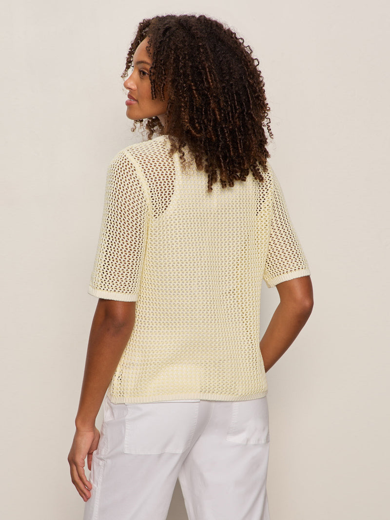 Open Knit Sweater Tee Lemon Drop/Chalk Stripe alt 1