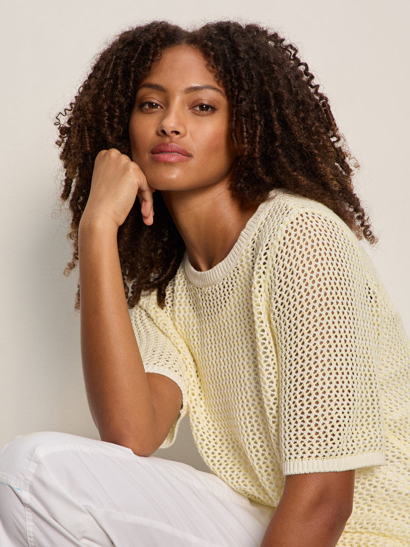 Open Knit Sweater Tee Lemon Drop/Chalk Stripe alt 6