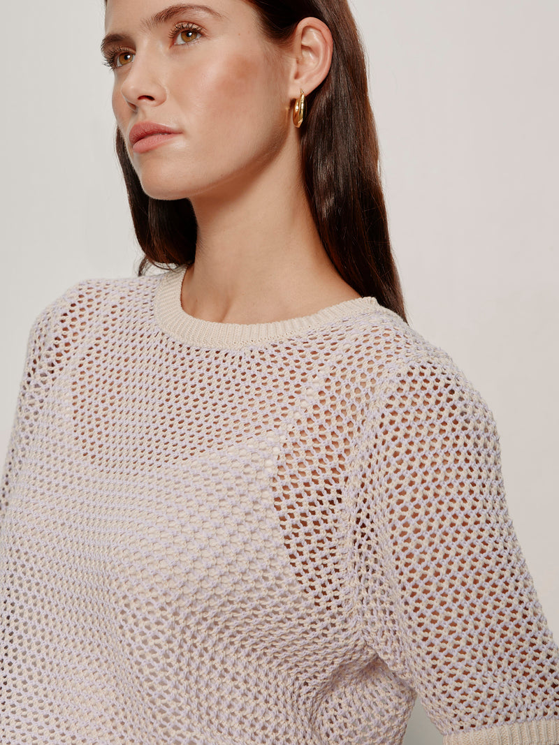 Open Knit Sweater Tee Petal/Rich Collagen Stripe alt 3