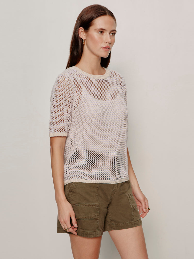 Open Knit Sweater Tee Petal/Rich Collagen Stripe alt 2
