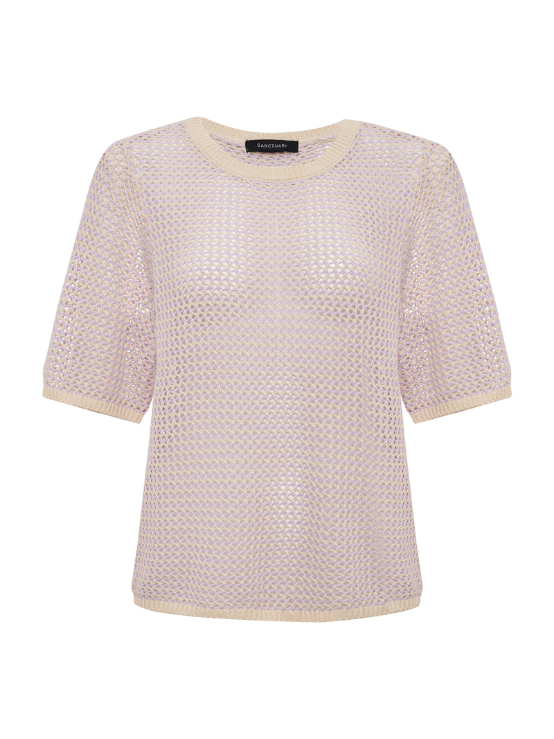 Open Knit Sweater Tee Petal/Rich Collagen Stripe alt 5