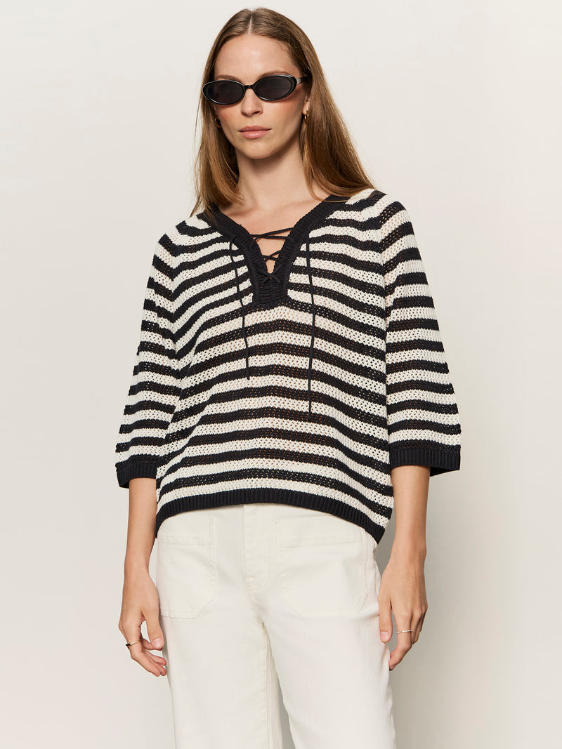 Lace Up Sweater Tee Black/Chalk alt 1