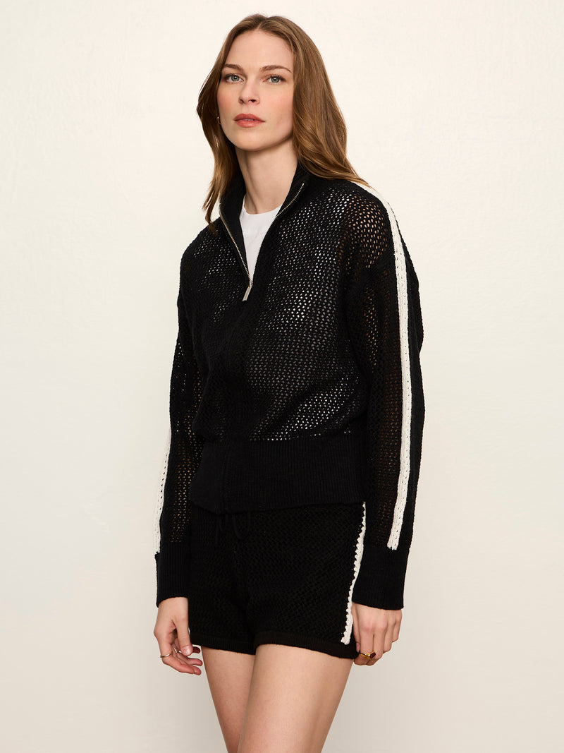 Open Stitch Track Jacket Black with Chalk alt 2