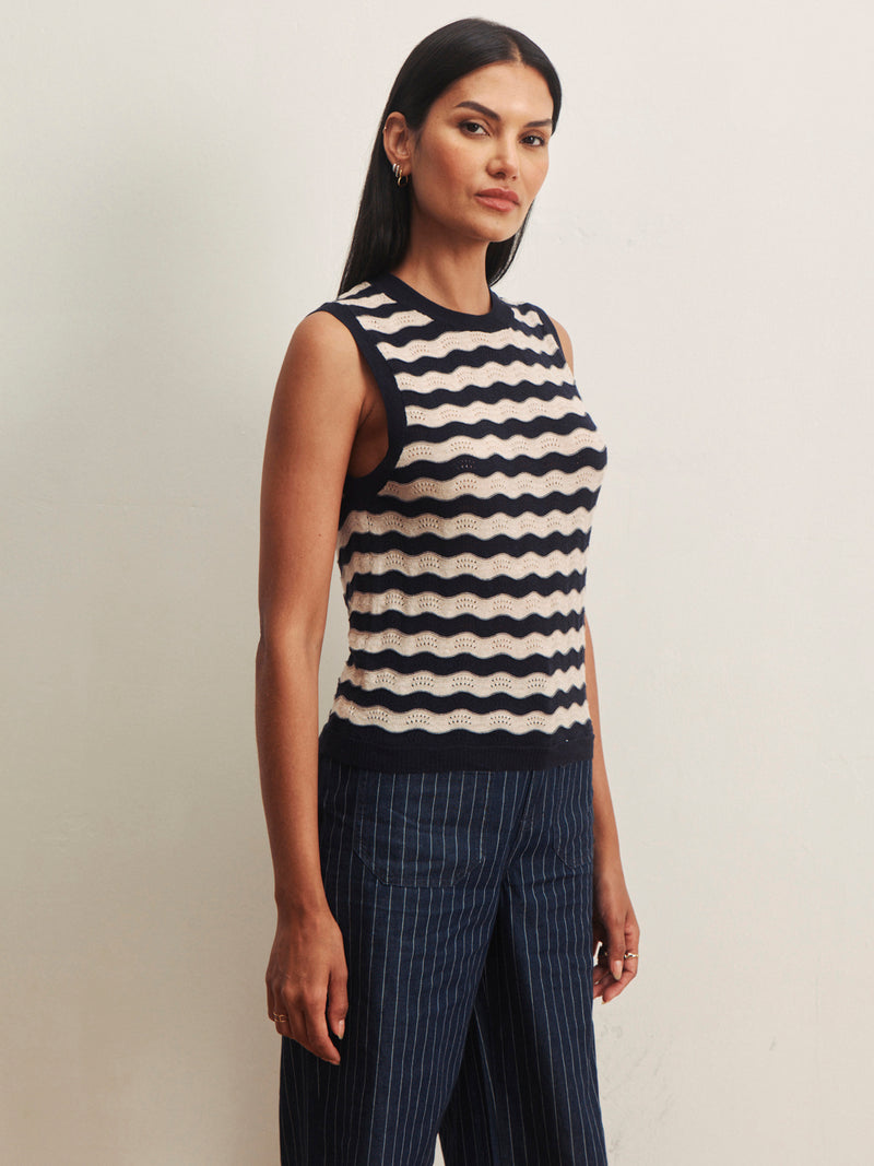 Everyday Chevron Knit Shell Sweater Inkstorm/ Dark Opal Stripe alt 2