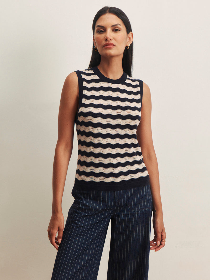 Everyday Chevron Knit Shell Sweater Inkstorm/ Dark Opal Stripe alt 3