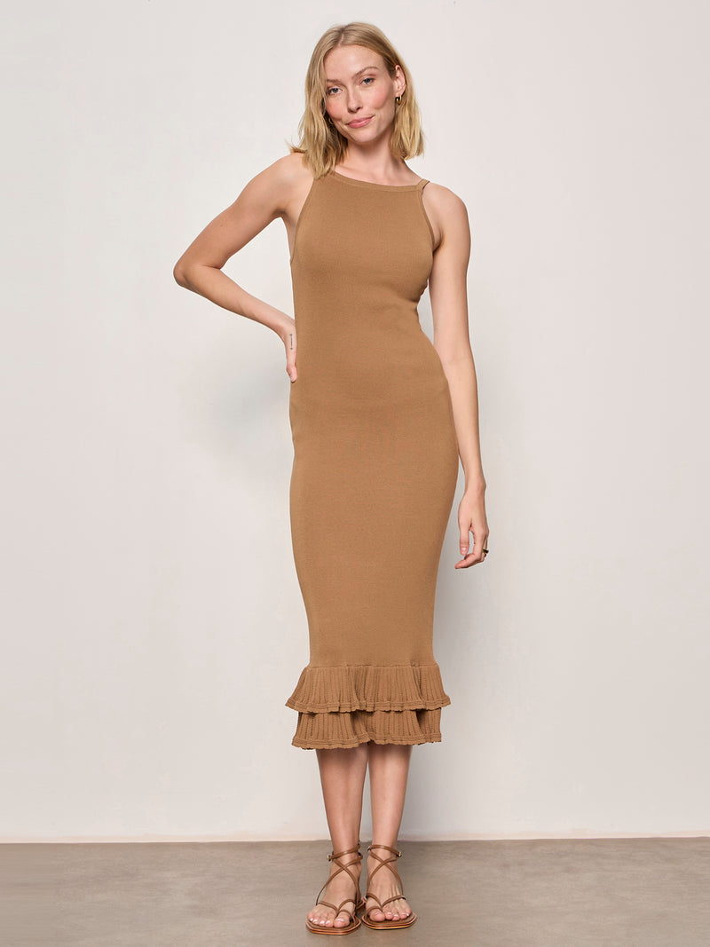 Outdo Tier Hem Sweater Dress Toasted Coconut