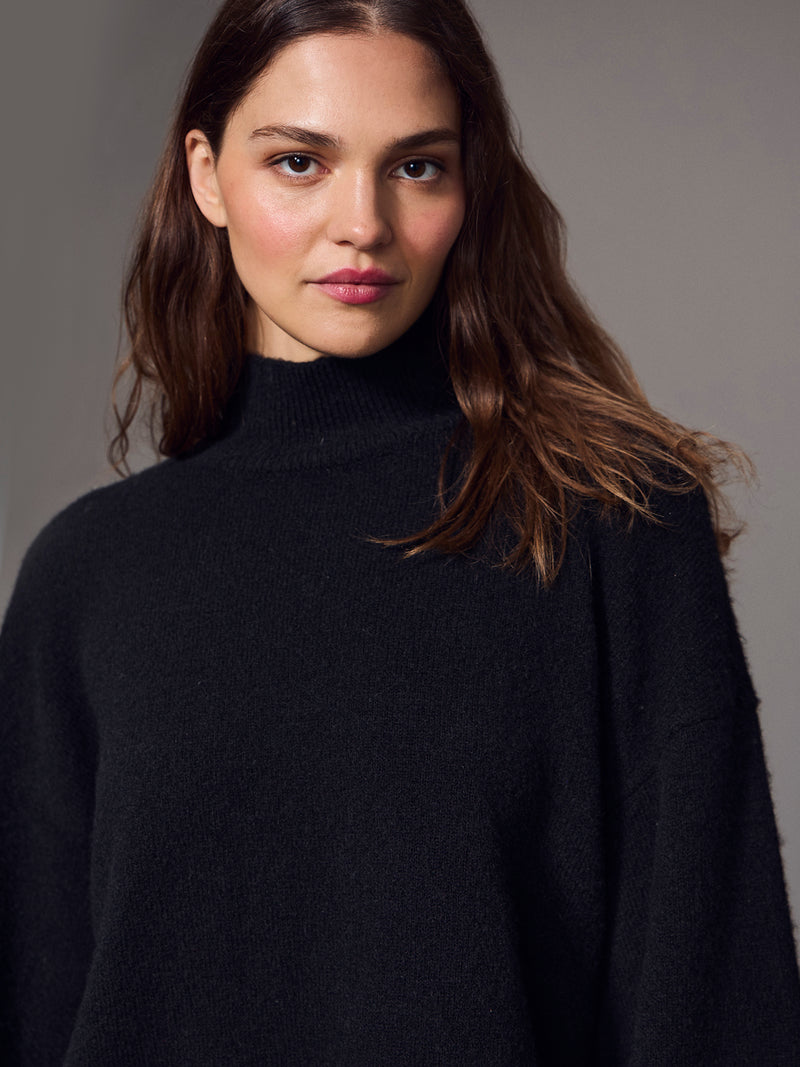 Feather Trim Mock Neck Sweater Black alt 4