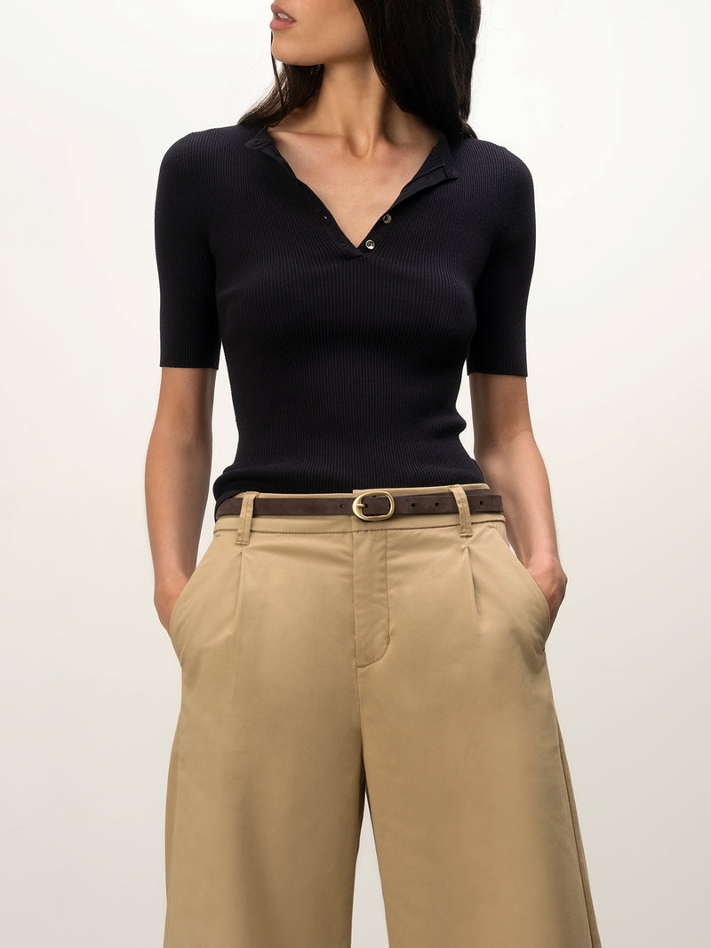 Ribbed Henley Tee Black